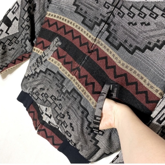 Grey Western Southwestern Jacquard Bomber Style Jacket S - Picture 10 of 12